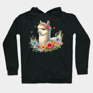 An alpaca decorated with beautiful colorful flowers. Hoodie